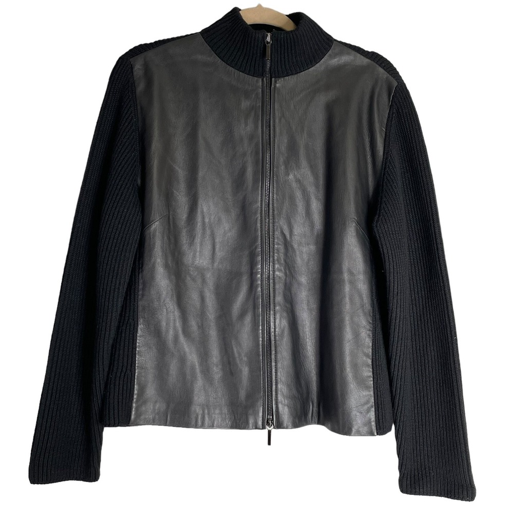 Valerie Separates‎ Leather Knit Full Zip Jacket Womens Size L Black Mock Neck